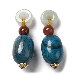 Jadéite Pendentifs en forme de beignet en jadéite naturelle, Breloques ovales en pierre naturelle avec perles rondes en agate naturelle, 28.5~29.5mm, pendentifs: 13~13.5x10 mm, Trou: 2.8mm