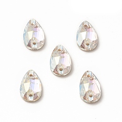 Cristal Forma de lágrima coser en diamantes de imitación, k 5 strass de cristal, enlace de agujero 2, espalda plana plateada, decoración artesanal de costura, cristal, 12x7x4 mm, agujero: 0.8 mm