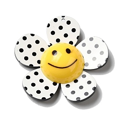 White Acrylic Big Pendants, Flower with Smile, Polka Dot, White, 52x53.5x14mm, Hole: 2mm