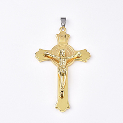 Platino & Oro Grandes colgantes de aleación, cruz crucifijo, para la Pascua, platino y oro, 75.5x45x10 mm, agujero: 8~10x3~4 mm