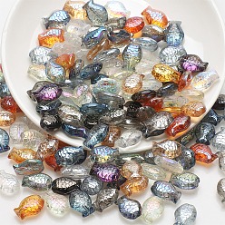Color mezclado Perlas de vidrio transparentes, pescado, color mezclado, 10x14 mm, agujero: 1.2 mm