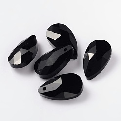 Noir Pendentifs en verre à facettes, larme, noir, 22x13x7mm, Trou: 1mm