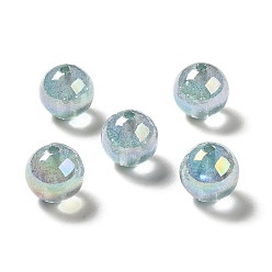Bleu Clair Placage uv perles acryliques irisées arc-en-ciel transparentes, perles de paillettes, ronde, bleu clair, 15.5~16x15.5mm, Trou: 2.6~2.7mm