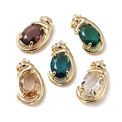 Mixed Color Brass with K9 Glass Pendants, Light Gold, Leopard Charms, Mixed Color, 29x16.5x9mm, Hole: 1.2mm