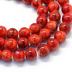 Оранжево-Красный Выпечка роспись стекла круглый шарик нити, оранжево-красный, 4.5~5 мм, отверстие : 1 мм, около 210 шт / нитка, 31.4 дюйм
