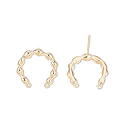 Real 18K Gold Plated Brass Stud Earring Findings, with Horizontal Loop, Cadmium Free & Nickel Free & Lead Free, Ring, Real 18K Gold Plated, 18x18mm, Hole: 1mm, Pin: 0.7mm