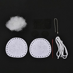 Blanco Kits de llavero de bordado de tela no tejida panda diy, incluyendo cadena de bolas de hierro, bola de algodón, etiquetas de papel, cordón de algodón, perno de plástico, paño, blanco, protección terminada: 65x90 mm