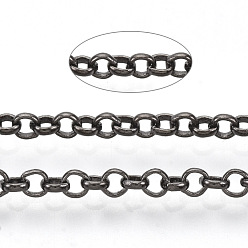 Черный Цвет Металла Паяные латунные цепи Роло, отрыгивающая цепь, с катушкой, металлический черный , 2.5x0.7 мм, около 328.08 футов (100 м) / рулон