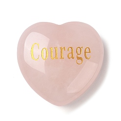 Cuarzo Rosa Decoración de pantalla de cuarzo rosa natural, corazón con valentía de palabra, 30x30x13 mm