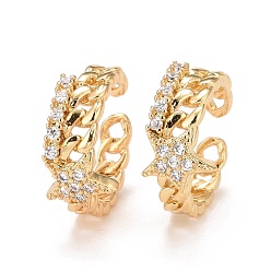 Clear Cubic Zirconia Star Cuff Earrings, Real 18K Gold Plated Brass Jewelry for Non Piercing, Lead Free & Cadmium Free, Clear, Inner Diameter: 10mm, 3~6.5mm