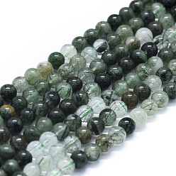 Rutilated Quartz Natural Green Rutilated Quartz Beads Strands, Round, 4mm, Hole: 0.7mm, about 89pcs/Strand, 15.35 inch(39cm)