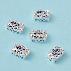 Medium Blue Eco-friendly Brass Micro Pave Cubic Zirconia Multi-strand Links, Rack Plating, Cadmium Free & Lead Free, Rectangle, Silver Color Plated, Medium Blue, 12x8x5mm, Hole: 1.2mm