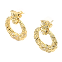 Real 16K Gold Plated Rack Plating Brass Micro Pave Clear Cubic Zirconia Dangle Stud Earrings, Double Horn, Real 16K Gold Plated, 30x25mm
