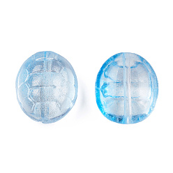 Light Sky Blue Transparent Spray Painted Glass Beads, Tortoise, Light Sky Blue, 12x11x7mm, Hole: 1mm