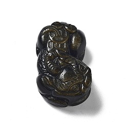 Dark Khaki Feng Shui Natural Golden Sheen Obsidian Carven Pendants, Pixiu, Dark Khaki, 45x31x15~18mm, Hole: 2mm
