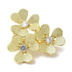 Golden Rack Plating Brass Micro Pave Clear Cubic Zirconia Twister Clasps, Cadmium Free & Lead Free, Long-Lasting Plated, Flower, Golden, 26.5x27x12mm, Hole: 1.2mm, Inner Diameter: 12.5x7mm