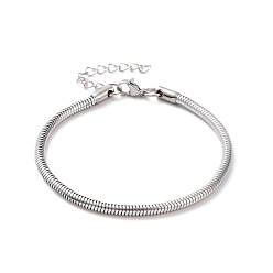 Stainless Steel Color 304 Stainless Steel Round Snake Chains Bracelet for Men Women, Stainless Steel Color, 3mm, 7-5/8 inch(19.3cm)