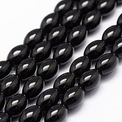 Black Onyx Hebras de cuentas de ónix negro natural, teñido y climatizada, arroz, 9x6 mm, agujero: 1.2 mm, sobre 43 unidades / cadena