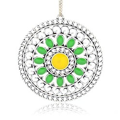 Gold Antique Silver Plated Alloy Enamel Flat Round Big Pendants, Hollow, Gold, 55x52x2mm, Hole: 2mm