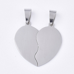 Stainless Steel Color 201 Stainless Steel Split Pendants, for Lovers, Heart with Heart, Stainless Steel Color, 29x30x1mm, Hole: 8x4mm