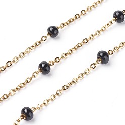 Noir Placage ionique (ip) 304 chaînes porte-câbles en acier inoxydable, avec des perles, émail et bobine, soudé, Ovale Plat, noir, 4.9x3.4mm, environ 32.8 pieds (10 m)/rouleau