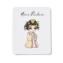 Human Tarjetas de exhibición de pinza de pelo de papel rectangular, tarjetas de exhibición de joyas para almacenamiento de pinzas para el cabello, blanco, Patrón de chica, 9x7x0.05 cm