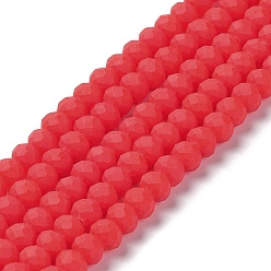 Red Glass Beads Strands, Faceted, Frosted, Rondelle, Red, 3.5mm, Hole: 1mm, about 123~127pcs/strand, 13.7~14.1 inch(35~36cm)