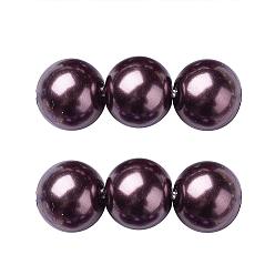 Saddle Brown Eco-Friendly Glass Pearl Beads Strands, Grade A, Round, Dyed, Cotton Cord Threaded, Saddle Brown, 10mm, Hole: 1.2~1.5mm, about 42pcs/strand, 15.7 inch