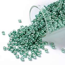 (561) Galvanized Southwest Green Toho perles de rocaille rondes, perles de rocaille japonais, (561) vert sud-ouest galvanisé, 8/0, 3mm, Trou: 1mm, environ1110 pcs / 50 g