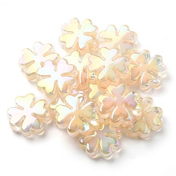 Pêche Uv perles acryliques plaqués, iridescent, Perle en bourrelet, trèfle, peachpuff, 25x25x8mm, Trou: 3mm