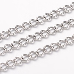 Stainless Steel Color 304 Stainless Steel Twisted Chains, Curb Chains, Unwelded, with Spool, Stainless Steel Color, 5x3.5x0.8mm, about 32.8 Feet(10m)/roll