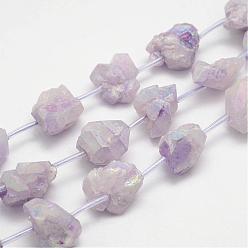 Amethyst Electroplated Natural Amethyst Bead Strands, Nuggets, 11~31x15~19x11~16mm, Hole: 2mm, about 15pcs/strand, 15.7 inch(400mm)