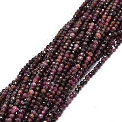 Ruby Natural Ruby Beads Strands, Faceted, Round, 3mm, Hole: 0.5mm, about 136pcs/strand, 15.94''(40.5cm)