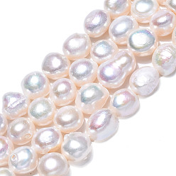 Color de la concha Hilos de perlas de agua dulce cultivadas naturales, dos lados pulidos, color de concha, 8~9.5x8~9.5x6.5~7.5 mm, agujero: 0.7 mm, sobre 37~38 unidades / cadena, 13.90 pulgada ~ 14.09 pulgada (35.3~35.8 cm)