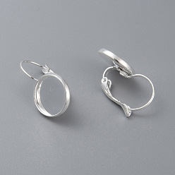 Silver 304 Stainless Steel Leverback Earring Settings, Flat Round, Silver, Tray: 8mm, 18x10x11mm, Pin: 0.7mm