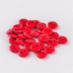 Rouge 2 trous boutons de couture de résine plat rond pour la conception de costumes, rouge, 9x2mm, Trou: 1mm