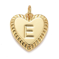 Letter E Rack Plating Real 18K Gold Plated Brass Pendants, with Jump Rings, Long-Lasting Plated, Lead Free & Cadmium Free & Nickel Free, Heart with Letter A~Z, Letter.E, 16x15x2.5mm, Jump Ring: 5x0.5mm, 3mm Inner Diameter