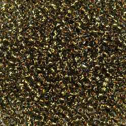 (758) Gold Lined Black Diamond Cuentas de semillas redondas toho, granos de la semilla japonés, (758) diamante negro forrado en oro, 8/0, 3 mm, agujero: 1 mm, Sobre 1110 unidades / 50 g