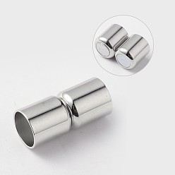 Platinum Column Brass Magnetic Clasps with Glue-in Ends, Cadmium Free & Nickel Free & Lead Free, Platinum, 20x9mm, Hole: 8mm