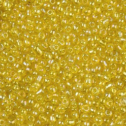 Amarillo Granos de la semilla de cristal redondo, colores transparentes arco iris, rondo, amarillo, 3 mm
