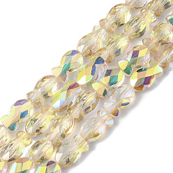 Yellow Transparent Electroplate Glass Beads Strands, Half Rainbow Plated, Faceted, Fish, Yellow, 10.5x6x5mm, Hole: 1.4mm, about 55pcs/strand, 21.97 inch(55.8cm)