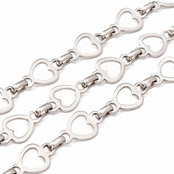 Stainless Steel Color 201 Stainless Steel Heart & Oval Link Chains, Unwelded, with Spool, Stainless Steel Color, Links: 15.5x9x1mm, 6x4x1.8mm