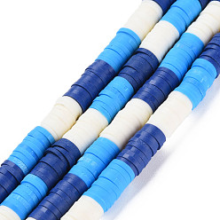 Mixed Color Fixed 3 Color Handmade Polymer Clay Bead Strands, Heishi Beads, Disc/Flat Round, Dark Blue & Deep Sky Blue & White, 6x0.3~1.5mm, Hole: 1.6~1.8mm, about 265~354pcs/strand, 12.76 inch~15.67 inch(32.4cm~39.8cm)
