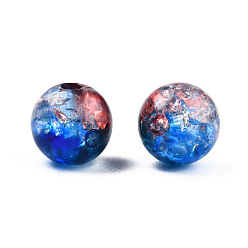 Blue Transparent Crackle Acrylic Beads, Round, Blue, 8x7.5mm, Hole: 1.8mm, about 1700pc/500g