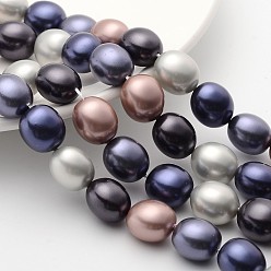 Mixed Color Polished Oval Shell Pearl Bead Strands, Mixed Color, 15x13x12mm, Hole: 1mm, about 13~14pcs/strand, 7.8 inch(20cm)