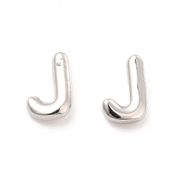Letter J Brass Hollow Out Initial Letter Stud Earrings for Women, Platinum, Lead Free & Cadmium Free, Letter.J, 7x4.5x1.5mm, Pin: 0.8mm