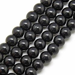 Black Glass Beads Strands, Imitation Jade Beads, Round, Black, 6mm, Hole: 1mm, about 50pcs/strand, 13 inch