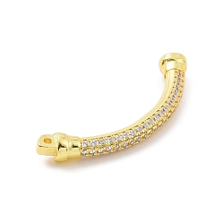 Real 18K Gold Plated Eco-friendly Rack Plating Brass Micro Pave Clear Cubic Zirconia Connector Charms, Cadmium Free & Lead Free, Long-Lasting Plated, Curved Tube Links, Real 18K Gold Plated, 36.5x11.5x5mm, Hole: 0.7mm and 1.2mm