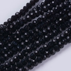Noir Opaques couleur unie brins de billes de verre, jade d'imitation, facette, rondelle, noir, 3x2mm, Trou: 0.8mm, Environ 185~190 pcs/chapelet, 14.9~17.3 pouce (38~44 cm)
