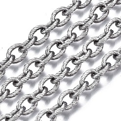 Stainless Steel Color 304 Stainless Steel Cable Chains, Textured, with Spool, Unwelded, Oval, Stainless Steel Color, 8x6x1.5mm, about 82 Feet(25m)/roll